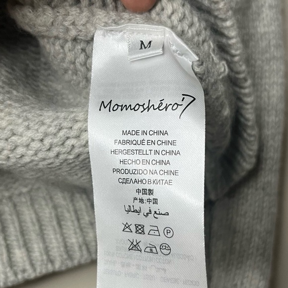 MOMOSHÈRO 100% Cotton Grey Cozy Chunky Knit Turtleneck Sweater - Picture 5 of 9